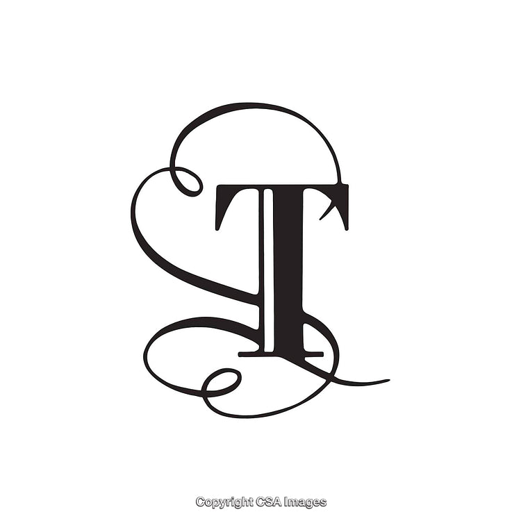 Elegant Letter T with Decorative Swirls on White Background