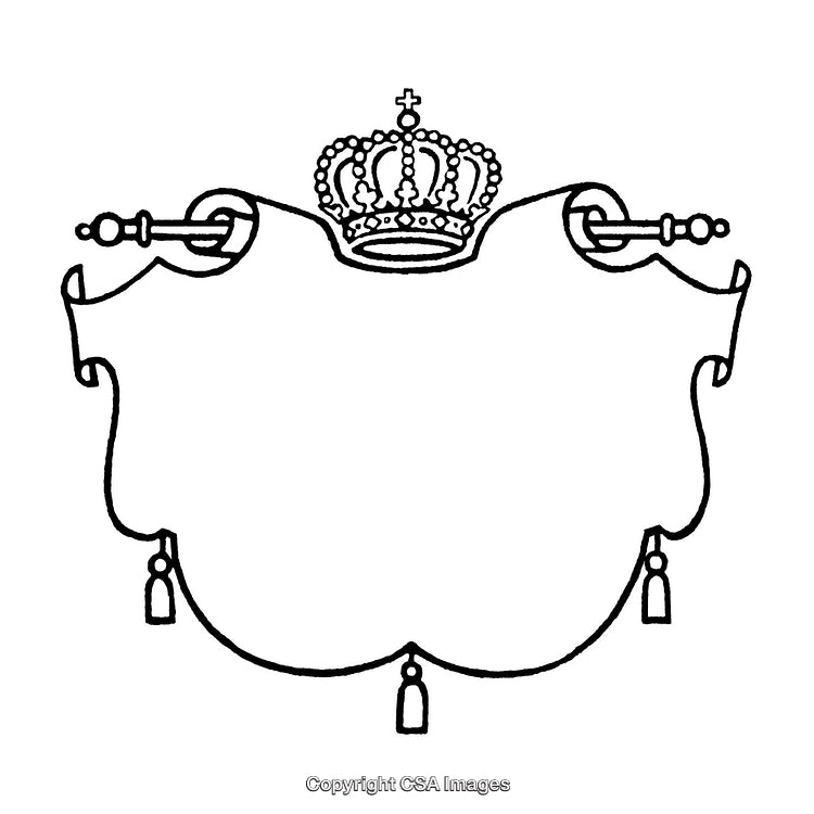 Ornate Black and White Royal Border Design with Crown and Scroll