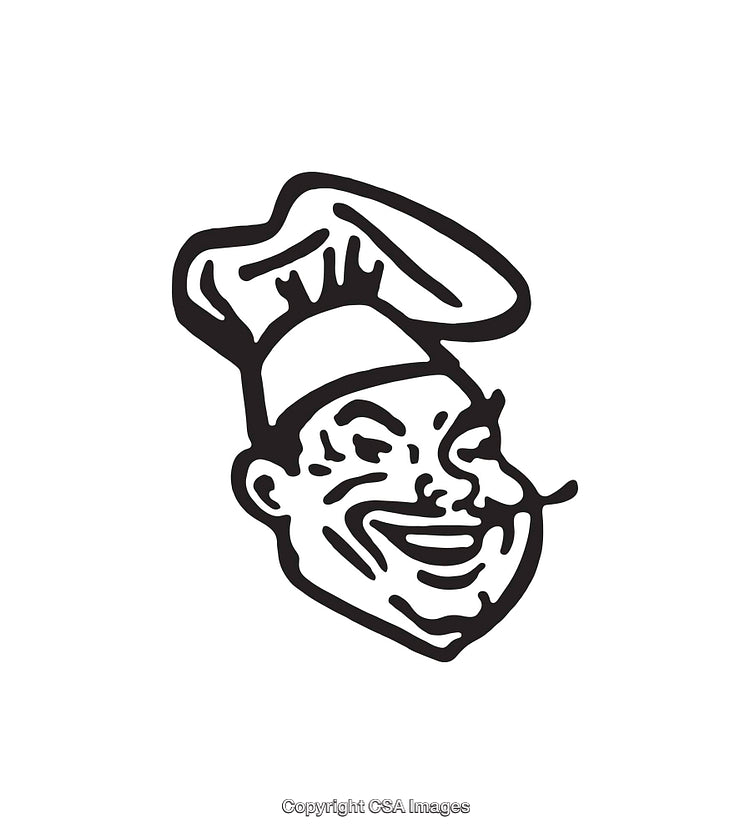Classic Line Art of Happy Chef Character with Mustache