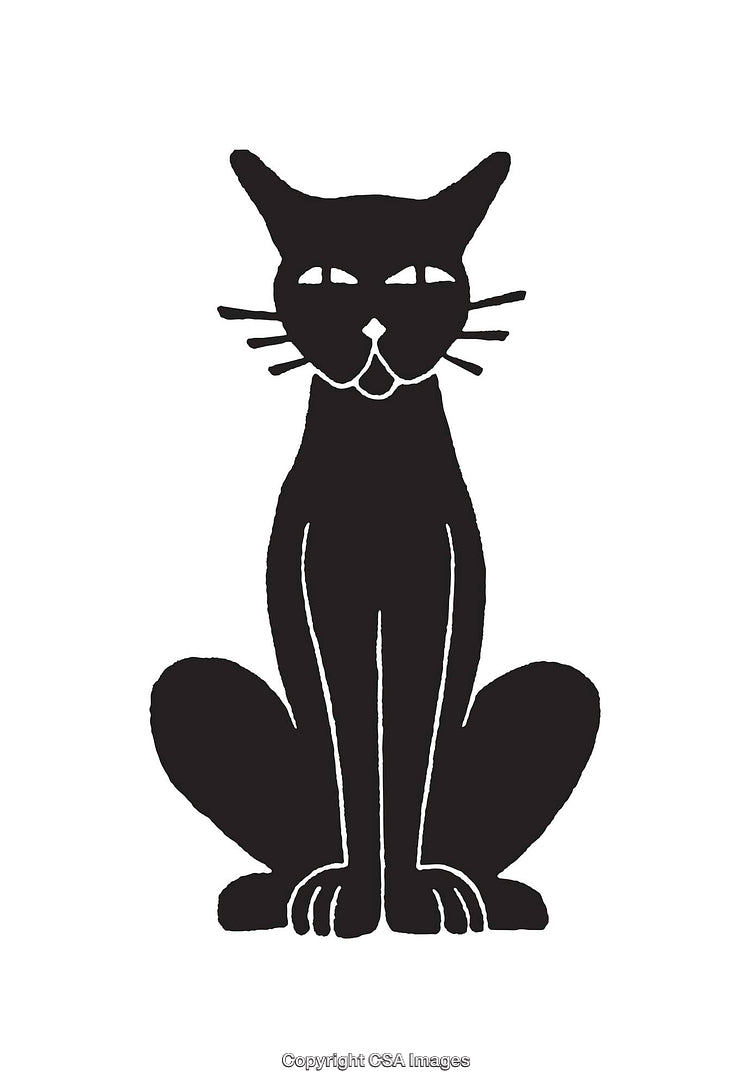 Black and White Line Art Illustration of a Sitting Cat Representation