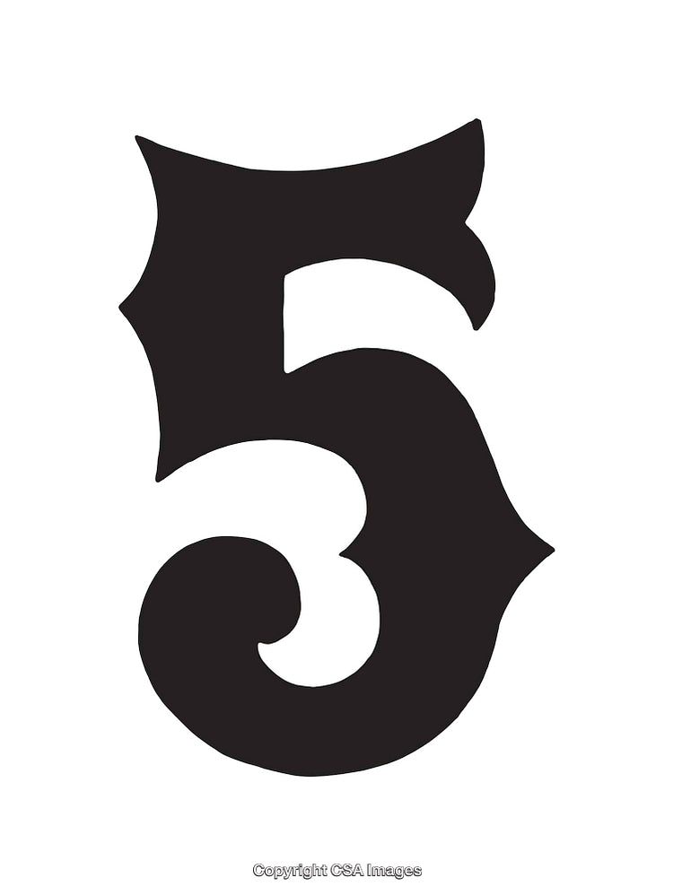 Decorative Black and White Illustration of the Number Five