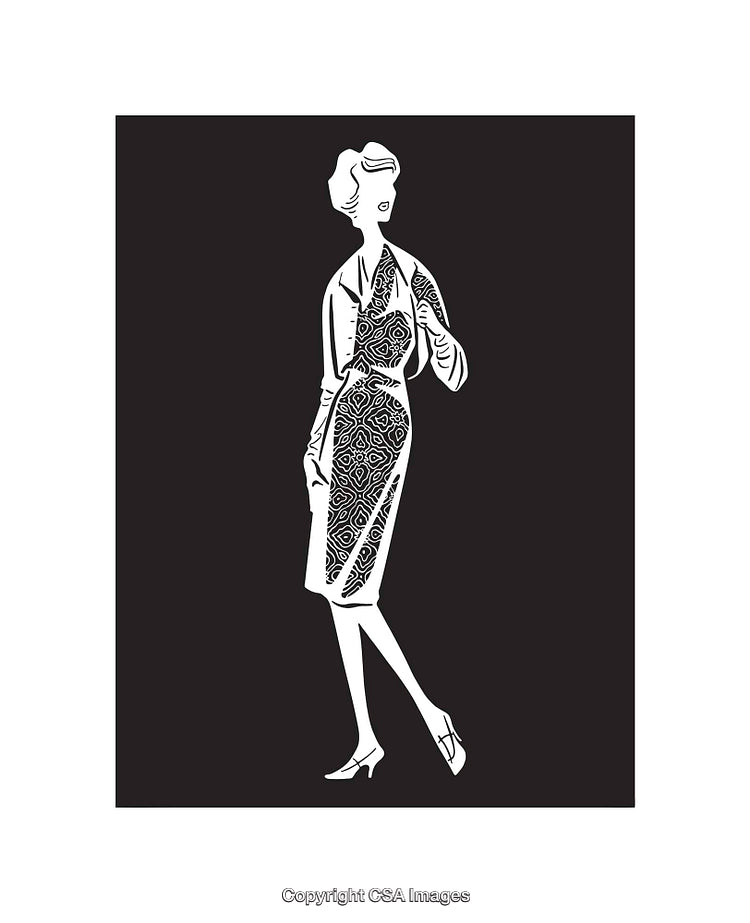 Elegant Black and White Line Art Illustration of a Stylish Woman