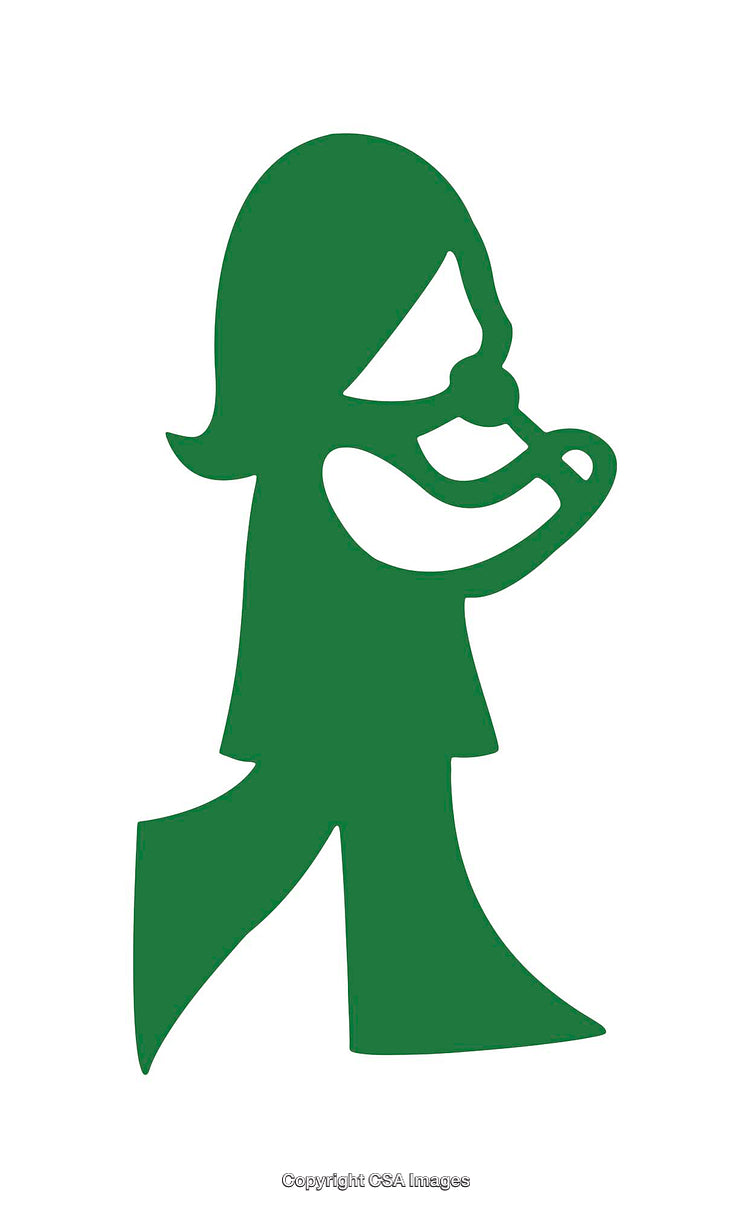 Green Silhouette of Person Blowing a Musical Instrument Isolated on White