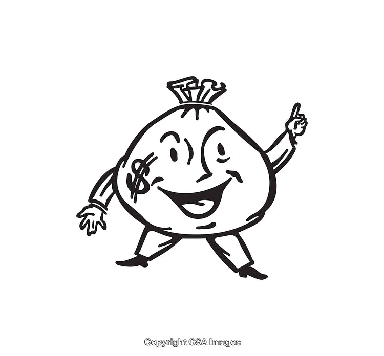 Cartoon Style Line Art of a Happy Money Bag Character