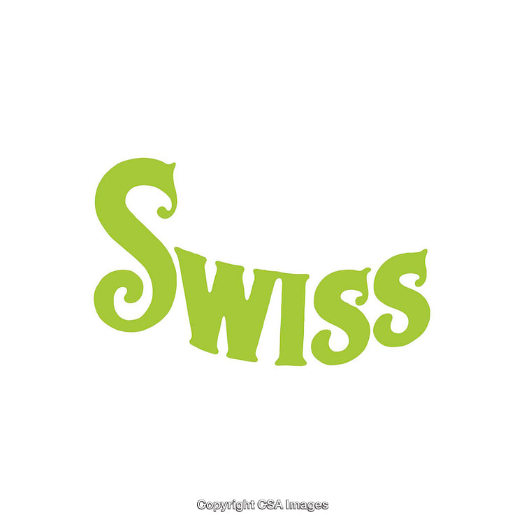 Whimsical Green Swiss Text Logo on White Background