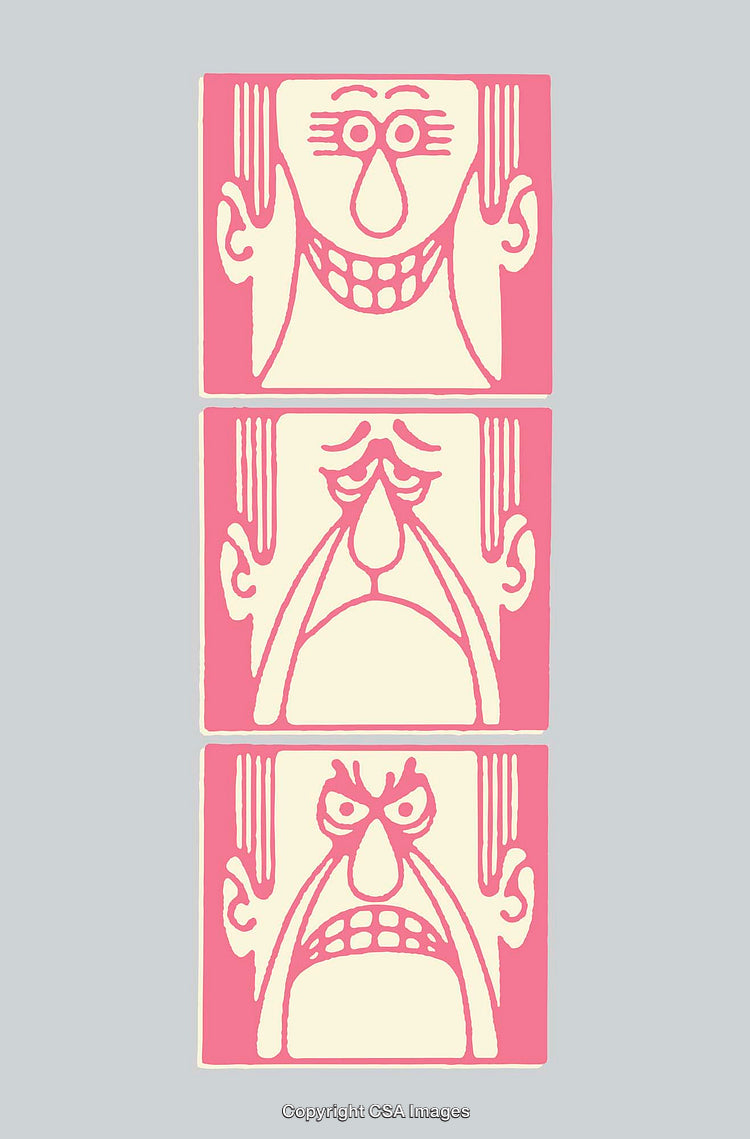 Abstract Colorful Line Art Depicting Three Faces Showing Emotions