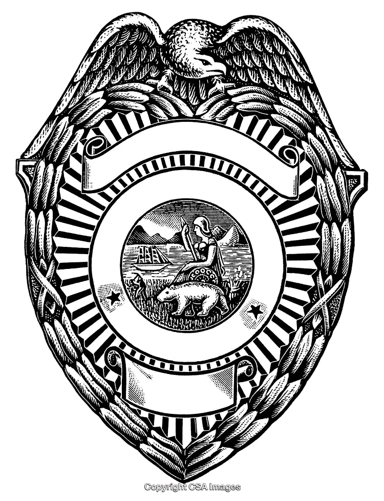 Highly Detailed Black and White Engraved Badge with Ornate Design