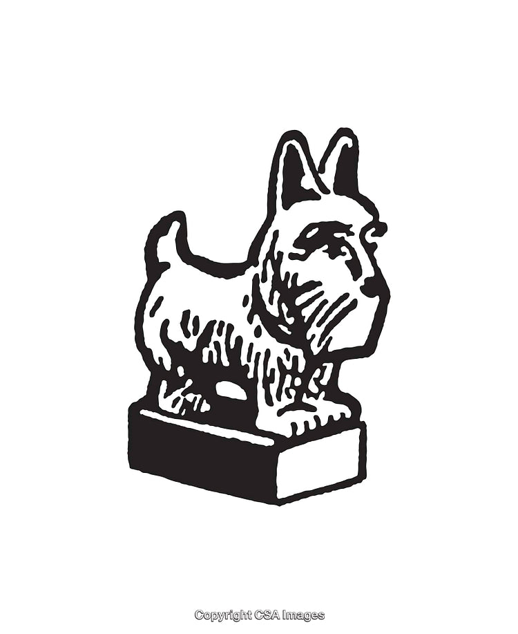 Black And White Line Art of a Dog Figurine Illustration