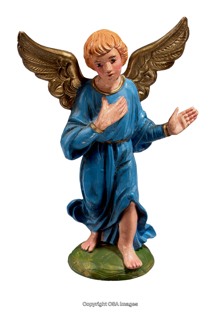 Beautiful Angel Figurine Wearing a Blue Robe with Golden Wings