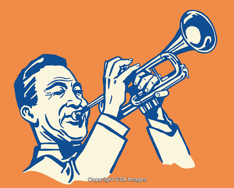 Colorful Line Art Illustration of a Trumpet Player on an Orange Background