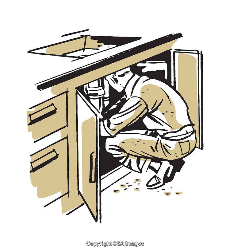 Plumber Repairing Under Sink in Colorful Cartoon Illustration Style