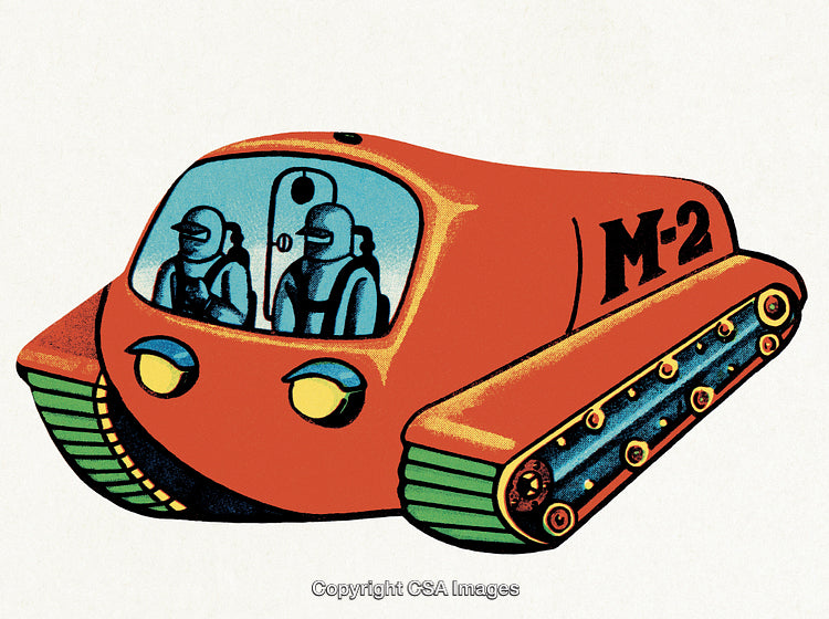 Retro Futuristic Tank Vehicle with Unique Design and Bold Colors