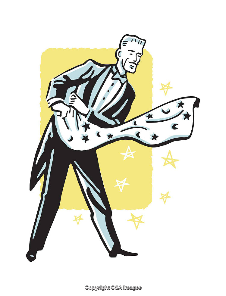 Vintage Illustration of a Magician Performing a Magic Trick
