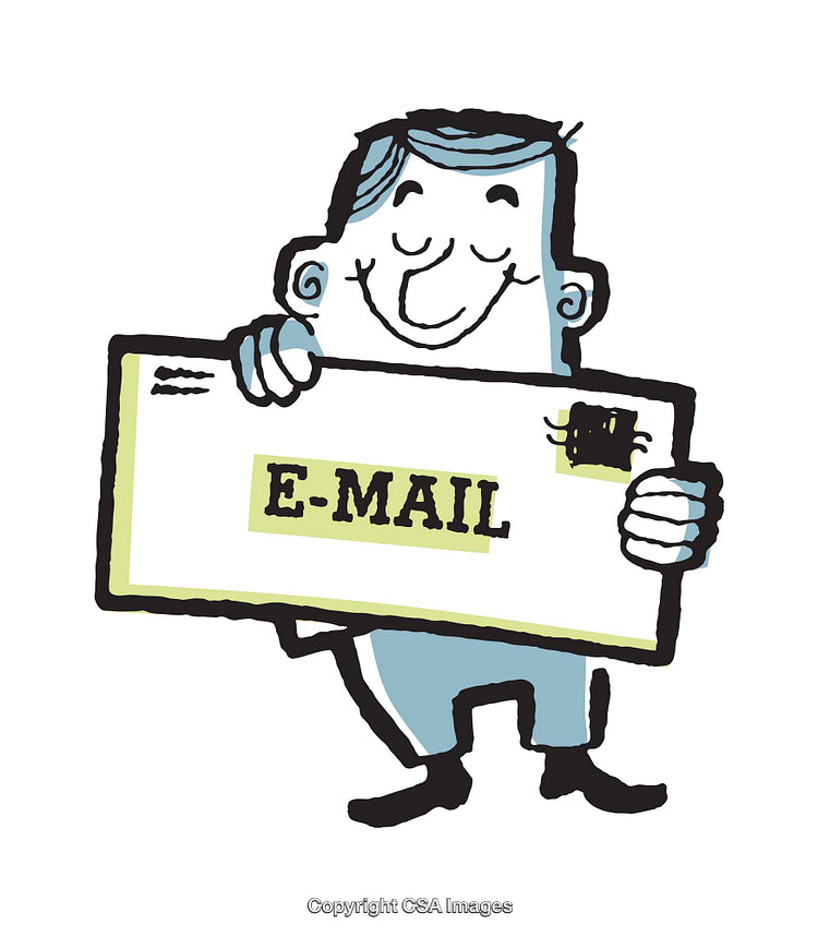 Cartoon Illustration of Smiling Man Holding an E-Mail Envelope