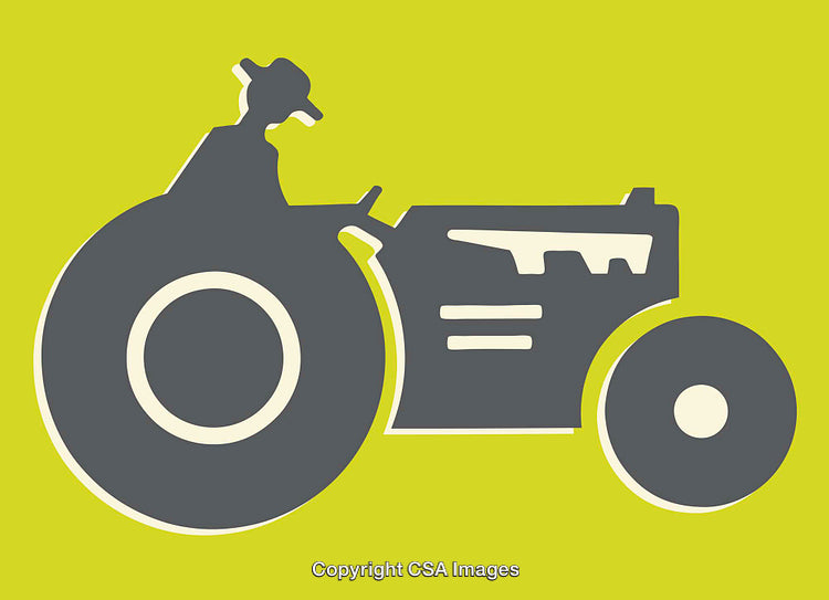 Silhouette of a Farmer Driving a Tractor on a Green Background