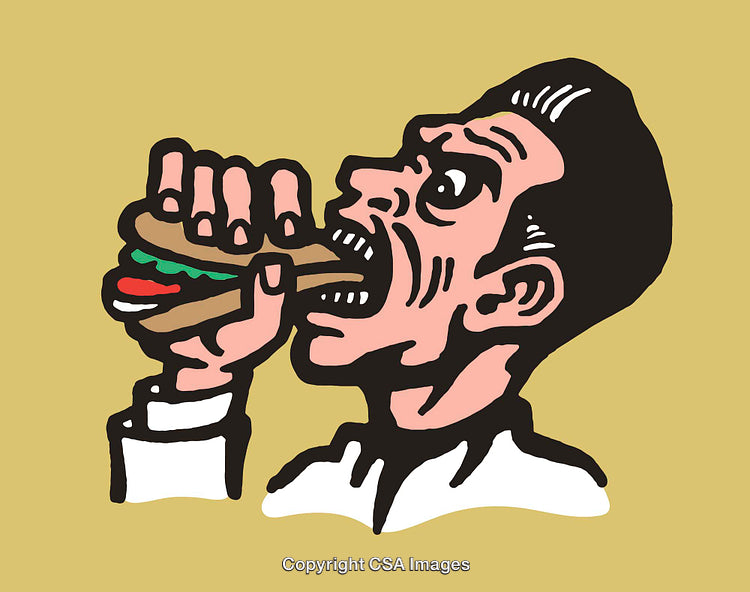Retro Style Illustration of a Person Eating a Sandwich Actively
