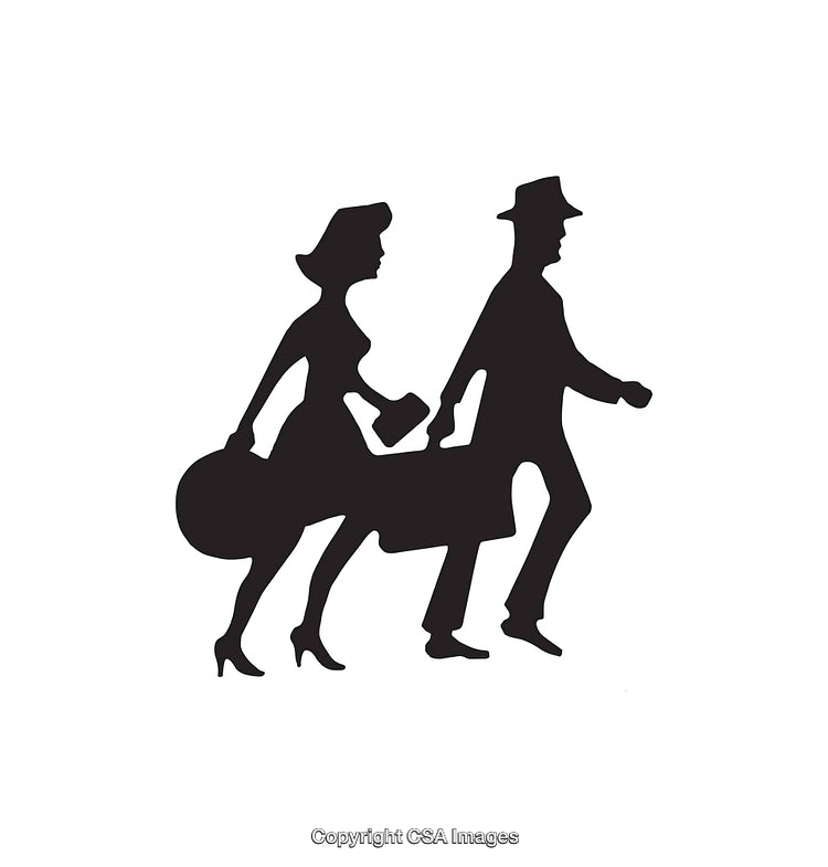 Silhouette of Man and Woman with Luggage in Motion