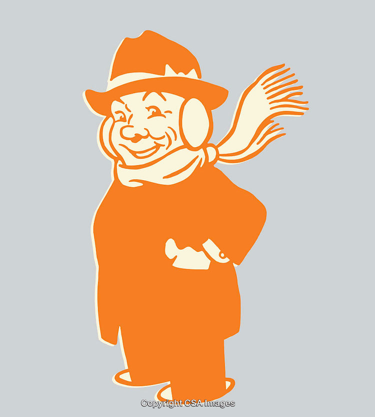 Vintage Style Illustration of a Cheerful Winter Dressed Person