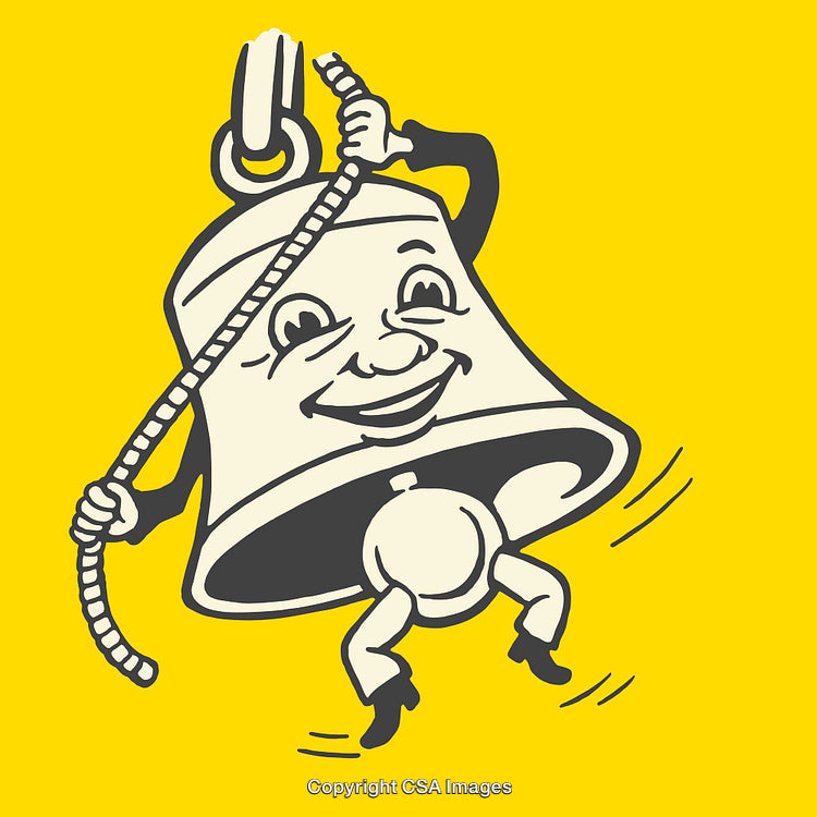 Playful Vintage Illustration of a Smiling Bell with Human-Like Features
