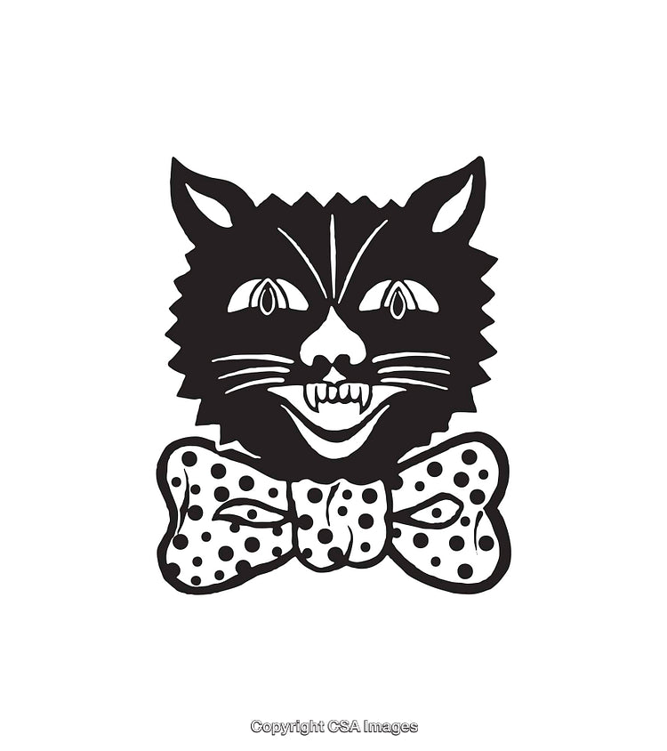 Retro Black and White Cat Illustration with Bowtie