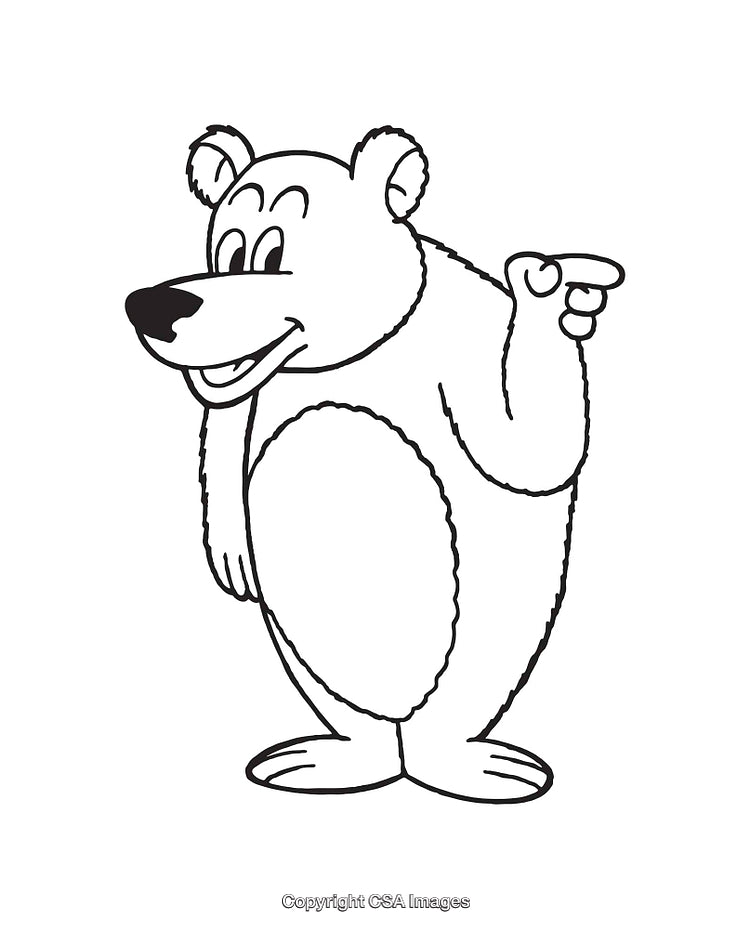 Cartoon Bear Line Art Pointing Gesture in Black and White