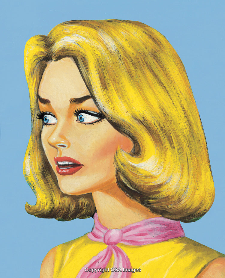 Retro Illustration of a Surprised Woman in Bright Colors