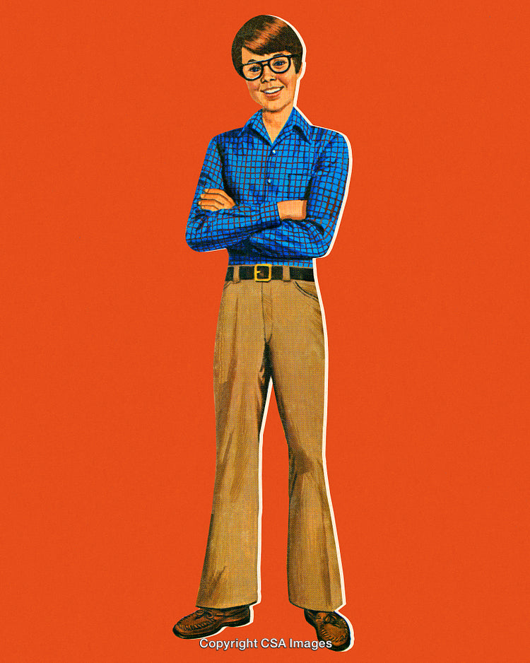 Vintage Illustration of Confident Smiling Boy in Casual 70s Attire