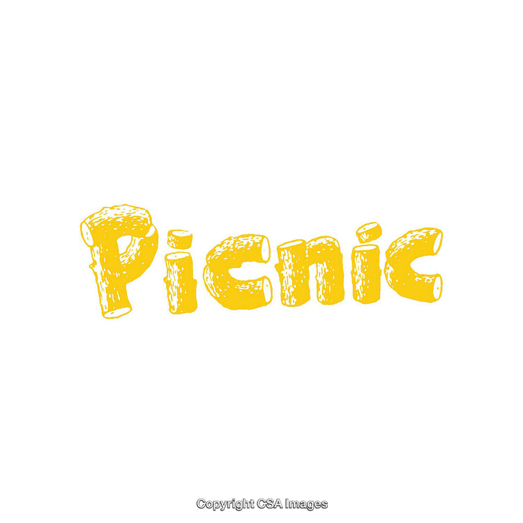 Bright Yellow Text of the Word Picnic in a Fun Artistic Style