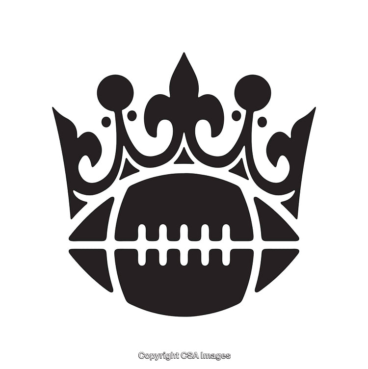 Crown and Football Silhouette Emblem Black and White Line Art Design