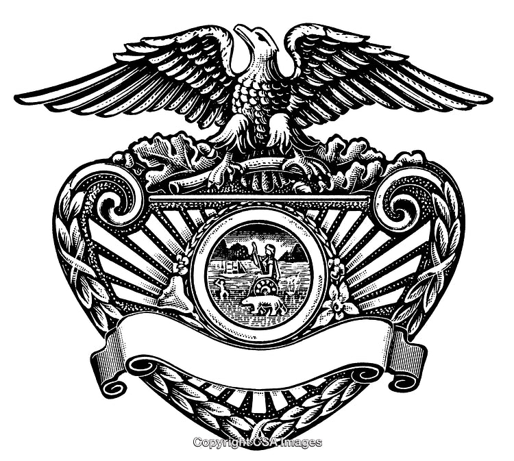 Intricate Black and White Etching of an Eagle Emblem Design
