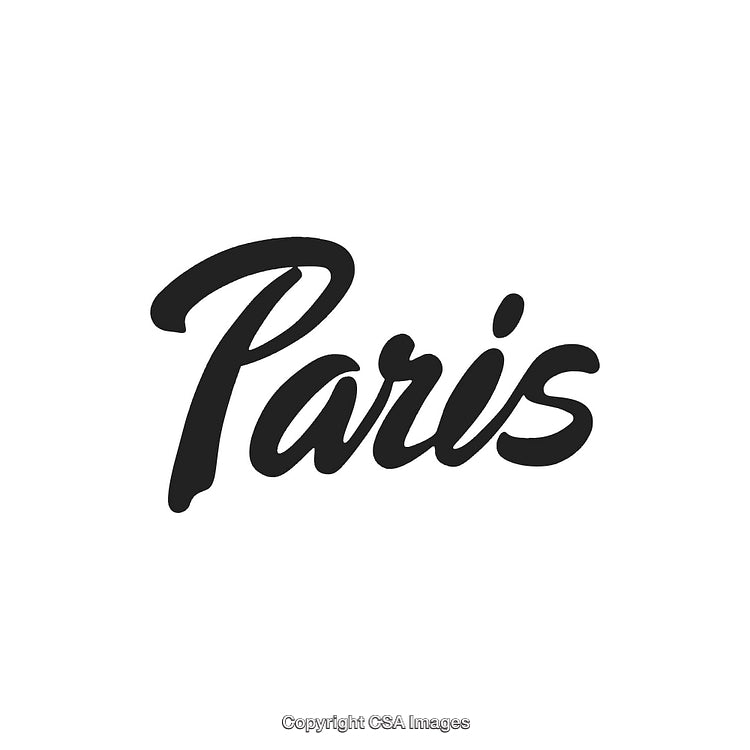 Paris Writing in Stylish Calligraphy Text on a White Background