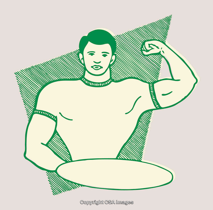 Vintage Style Illustration of a Muscular Man Flexing His Arm