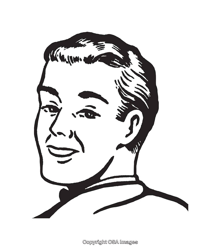 Retro Styled Black and White Line Art Male Portrait Illustration