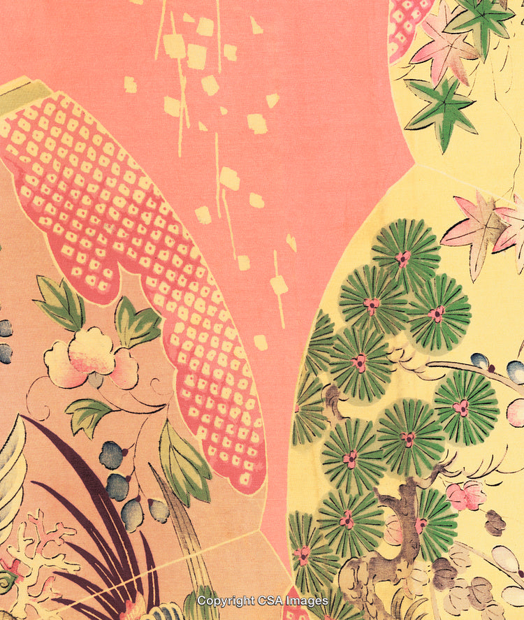 Elegant Japanese Textile Pattern with Floral and Foliar Motifs