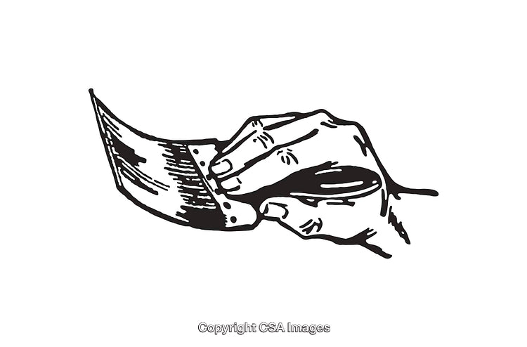 Black and White Line Art of a Hand Holding a Cleaver