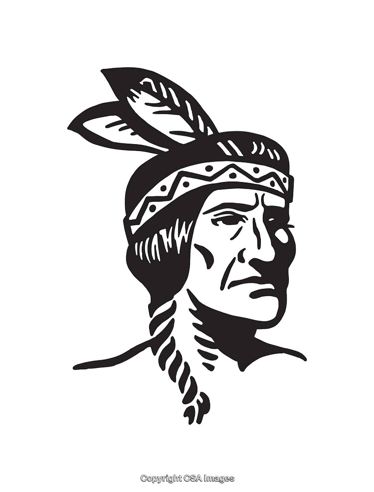 Black and White Line Art of Traditional Tribal Portrait with Feathers