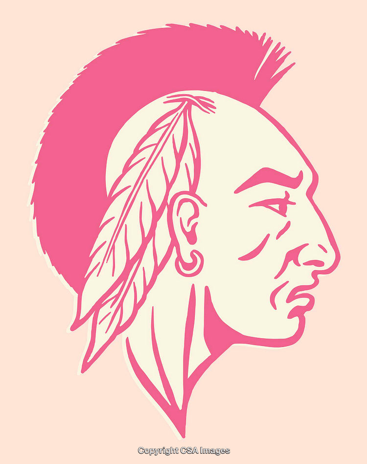 Pink Line Art Illustration of Profile With Feathered Decoration