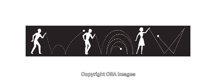 Illustration of Ball Trajectories and Figures in Minimal Black and White Design