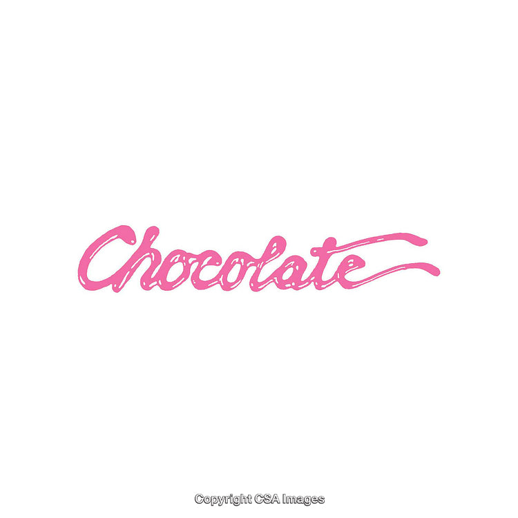 Stylized Pink Calligraphy of the Word Chocolate on White Background