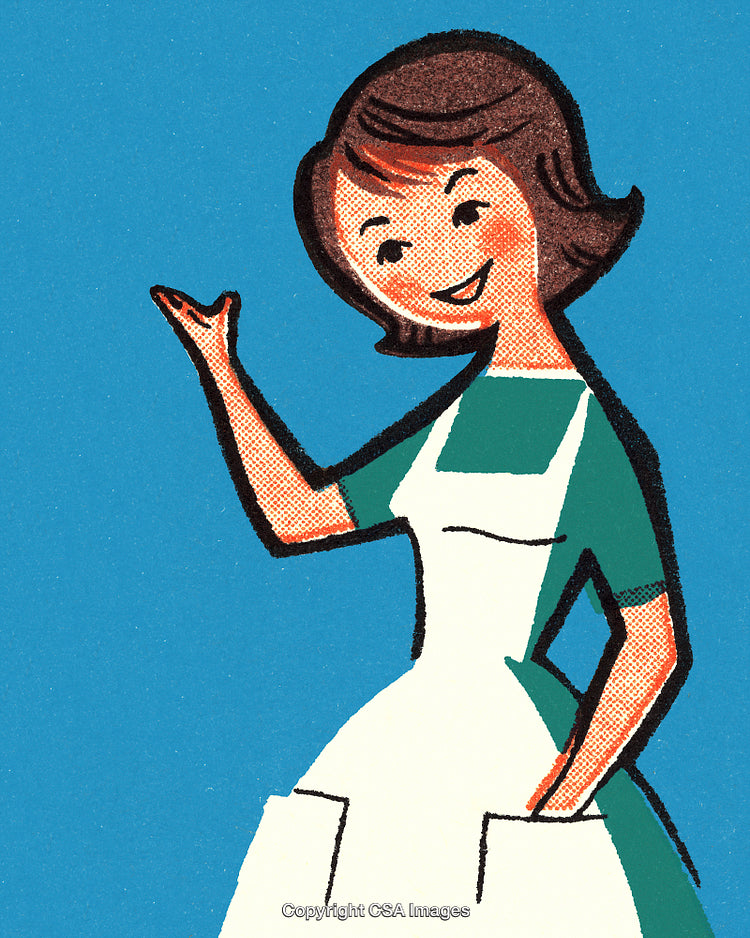 Friendly Retro Woman in Apron Illustrating Homemaking Spirit