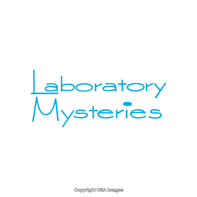 Minimalistic Laboratory Mysteries Typography in Bold Blue Letters on White Background