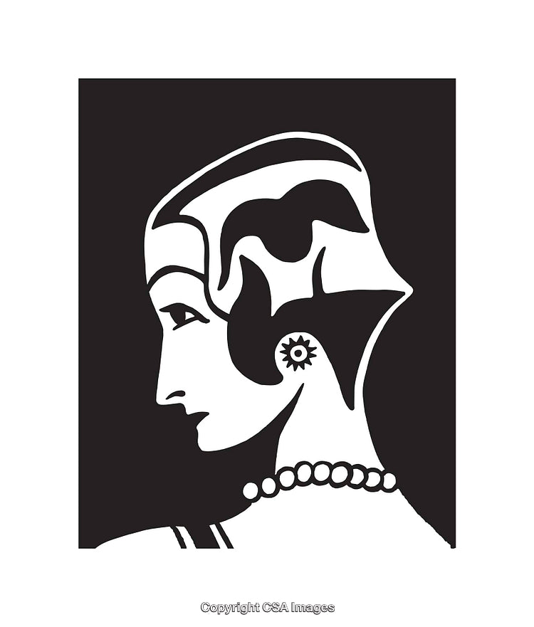 Elegant Art Deco Style Black and White Line Art Woman Portrait