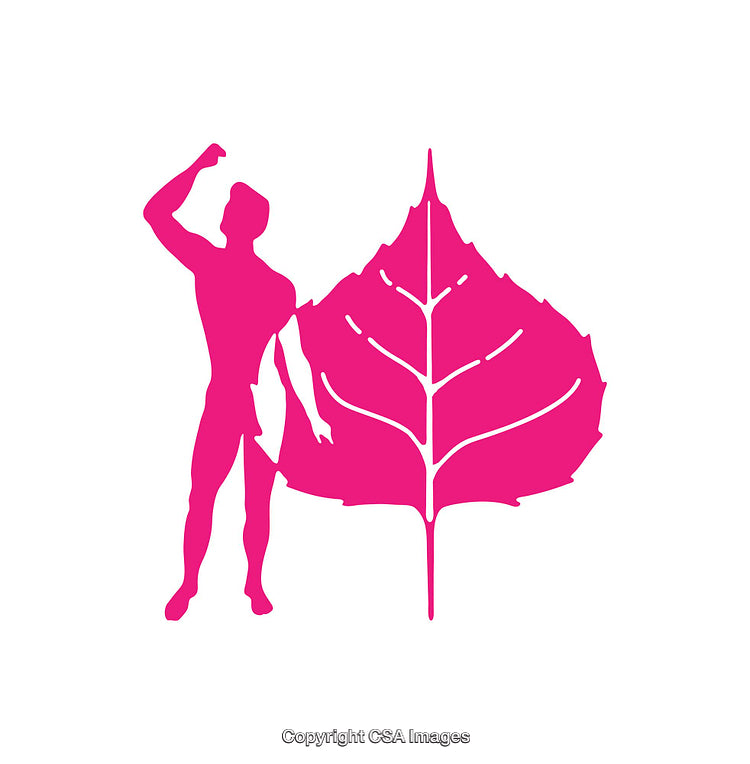 Pink Silhouette of a Strong Figure with a Leaf Icon