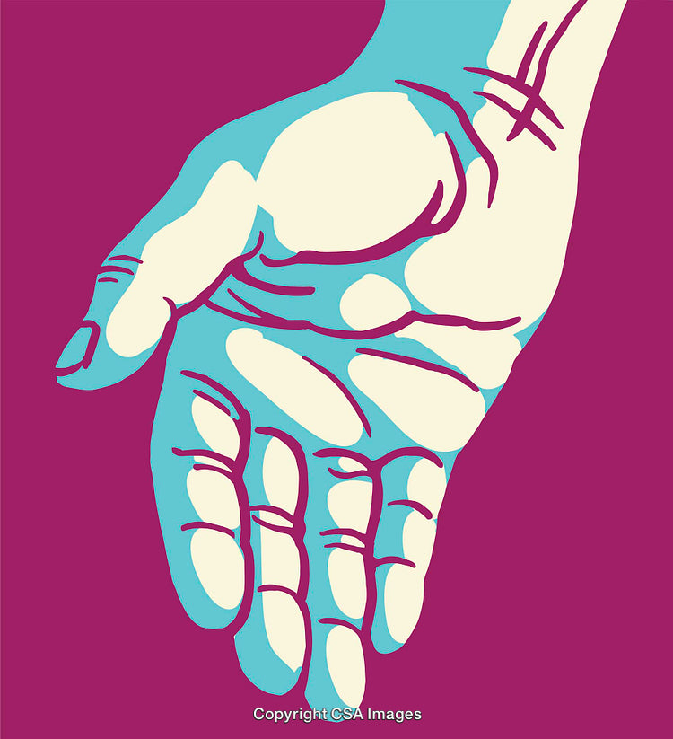 Pop Art Style Illustration of a Hand on a Vibrant Purple Background