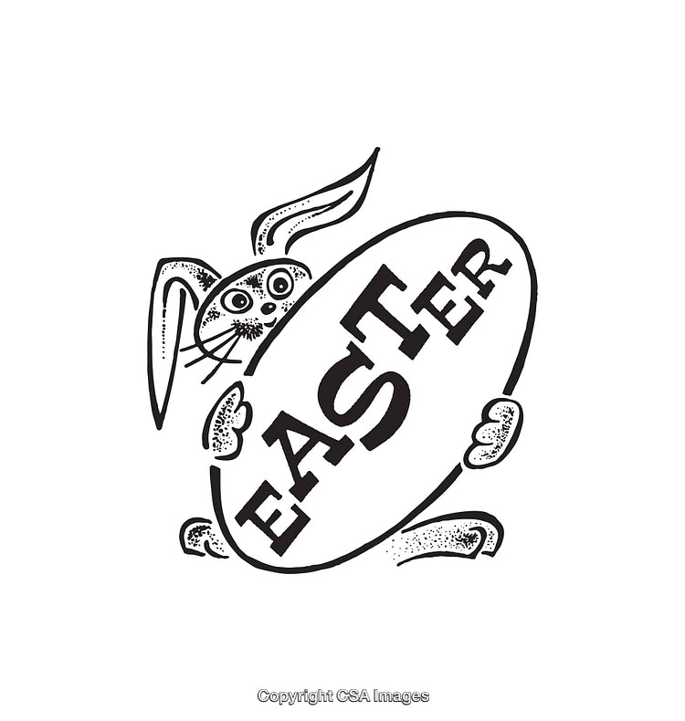 Black And White Easter Bunny Holding Holiday-Themed Egg Illustration