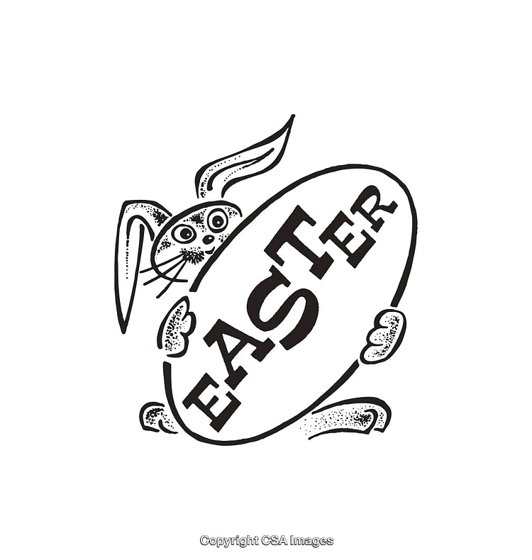 Black And White Easter Bunny Holding Holiday-Themed Egg Illustration