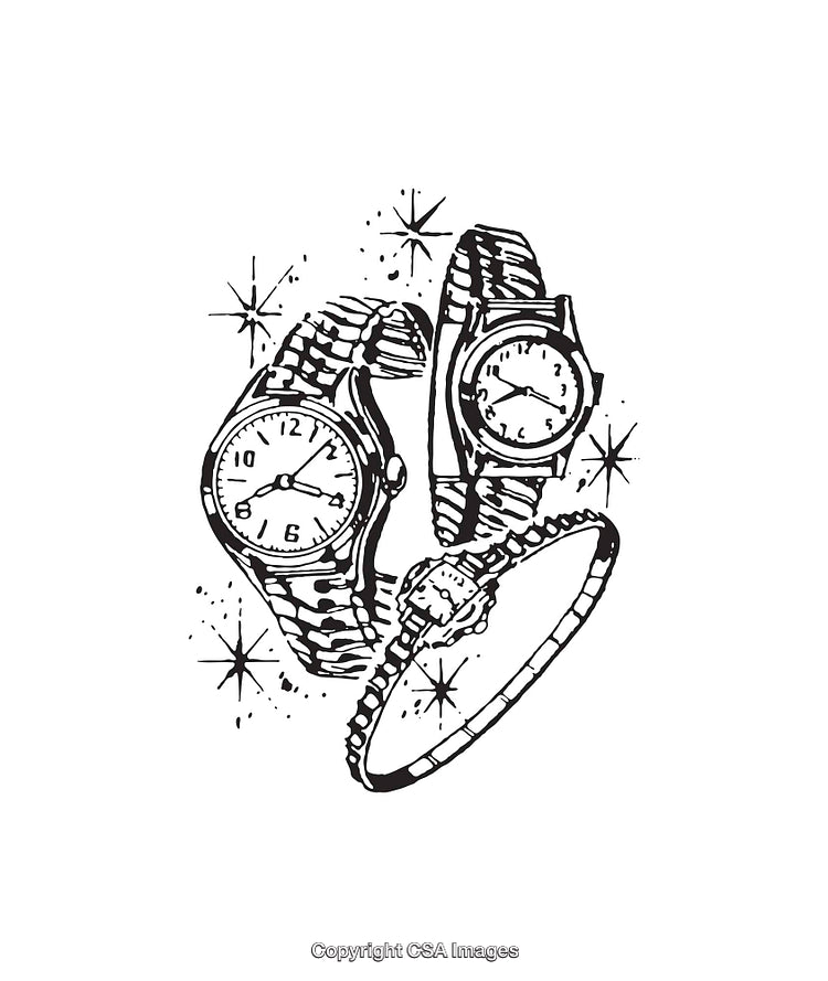 Black and White Line Art Illustration of Elegant Wristwatches