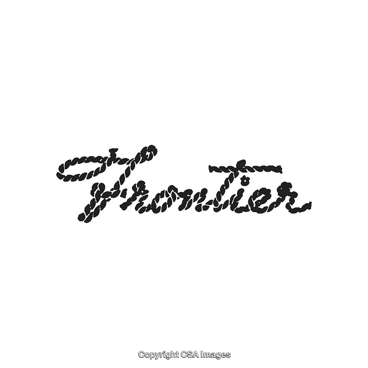 Handwritten Rope Style Font Illustrating the Word Frontier on White Background