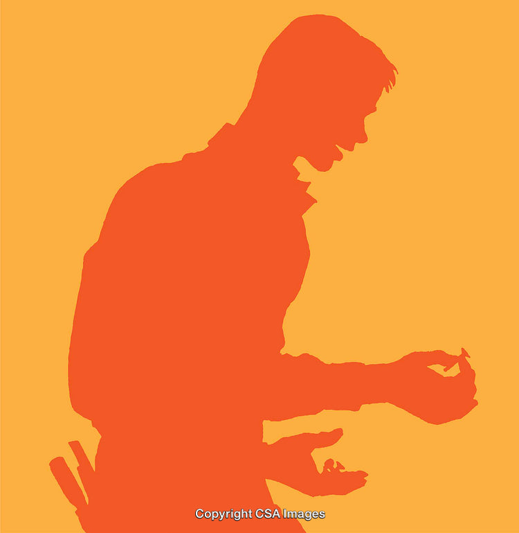 Silhouette Artwork of a Person Gesturing in Vibrant Orange and Yellow Tones