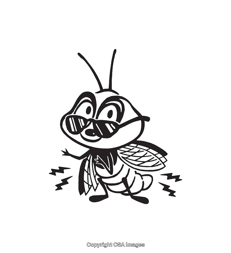 Black and White Line Art of a Cool Cartoon Insect Wearing Sunglasses